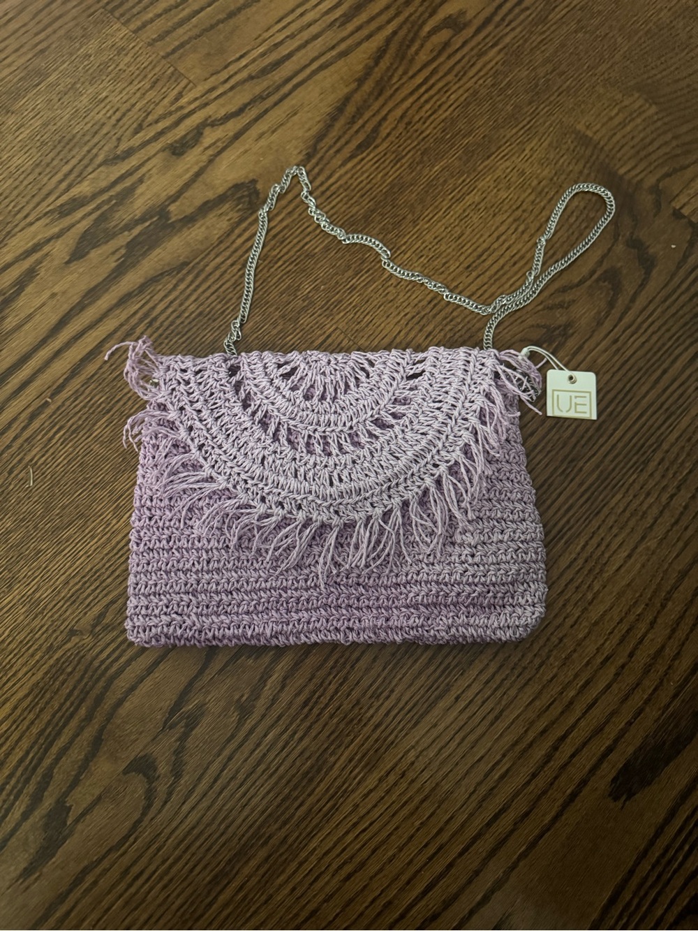 Lavender Crochet Fringe Wristlet with Silver Chain -